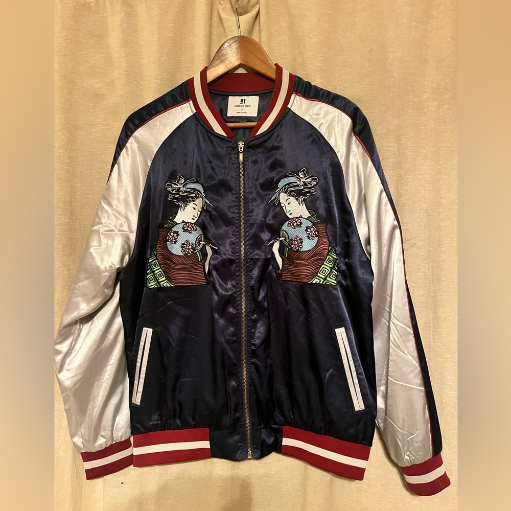 Standard Issue men’s embroidered bomber jacket. Size small.